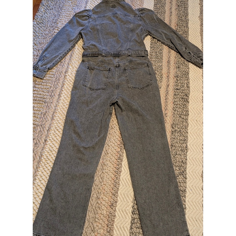Gap Womens Denim Long Sleeve Tie Waist Jumpsuit Gray Puff Shoulder Size 6 - Picture 6 of 13